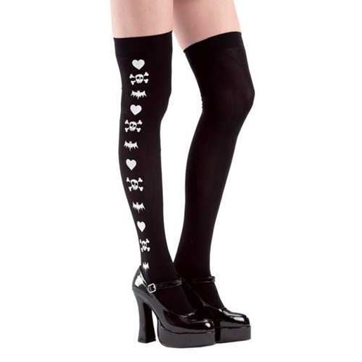 Image sur Black Spooky Print Thigh High Costume Tights
