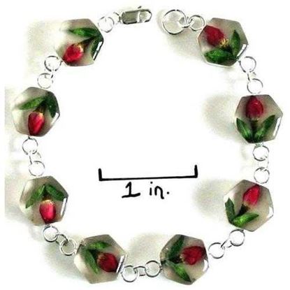 Image de Real Flower Sterling Silver Bracelet - Rose Hexagon - Natural Artist