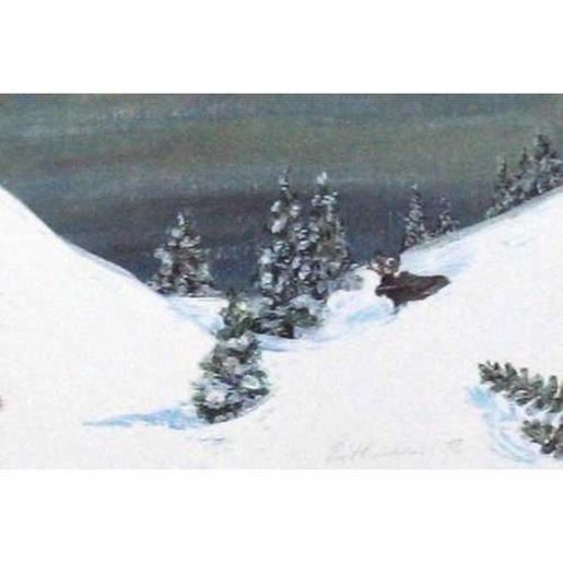 Image sur Winter Miniature Print - Winter Moose - Natural Artist