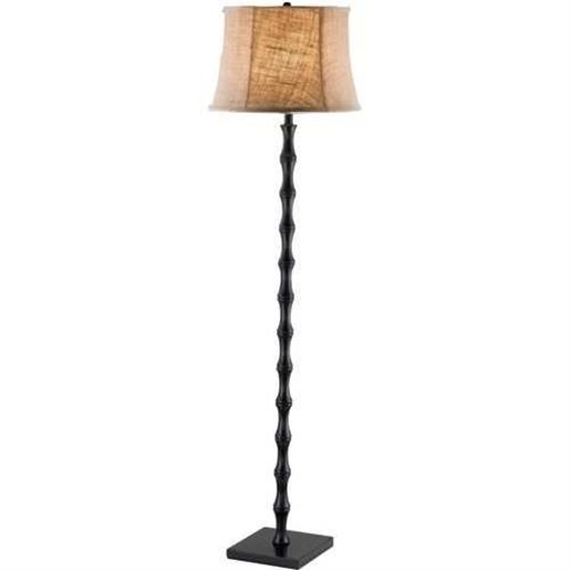 Image sur Traditional Floor Lamp with Black Metal Pole and Brown Burlap Bell Shade