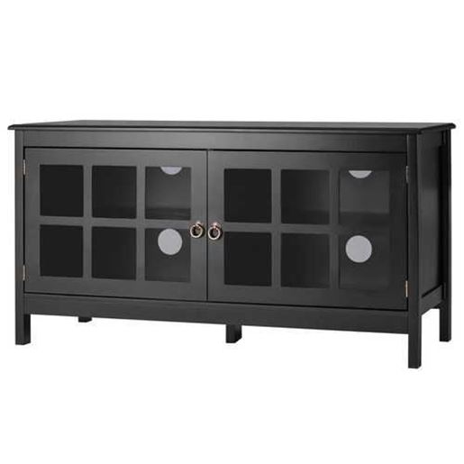 Picture of Black Wood TV Stand with Glass Panel Doors for up to 50-inch TV