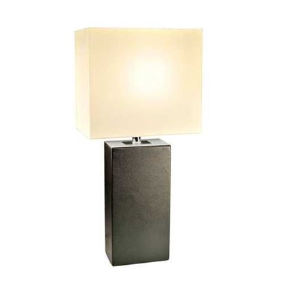 图片 Contemporary Black Leather Table Lamp with White Fabric Shade