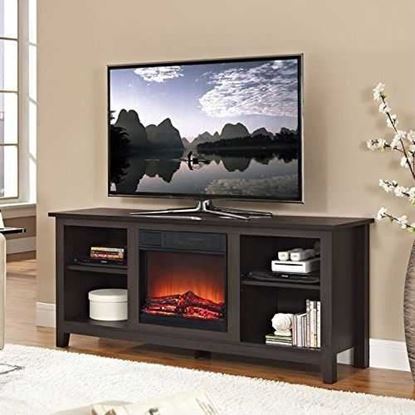 Image de Espresso Wood TV Stand with Electric Fireplace Heater Insert