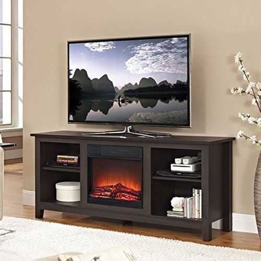 Picture of Espresso Wood TV Stand with Electric Fireplace Heater Insert