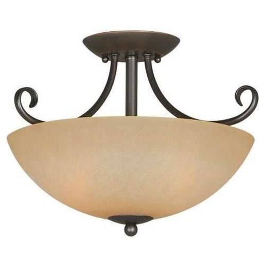Image sur Ceiling Light Fixture 14.5 x 10-inch Classic Bronze with Amber Glass