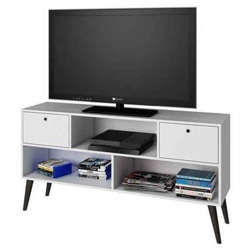 Image sur Mid-Century Modern Entertainment Center TV Stand in White Grey Wood Finish