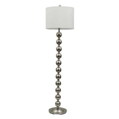 Image de Contemporary 65-inch Tall Brushed Steel Floor Lamp with White Drum Shade