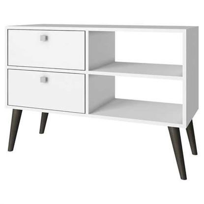 Foto de White Grey Wood Modern Classic Mid-Century Style TV Stand Entertainment Center