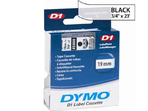 Picture of DYMO D1 CLEAR TAPE.  BLACK PRINT/ CLEAR TAPE, 3/4IN X 23FT.