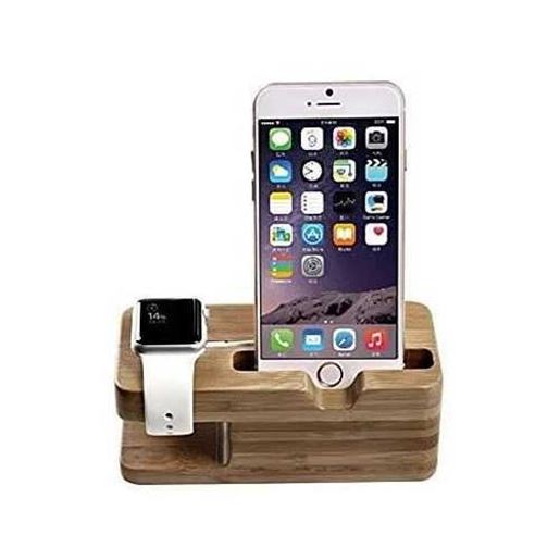 Picture of iPhone and iWatch Docking and Charging Station in Natural Wood