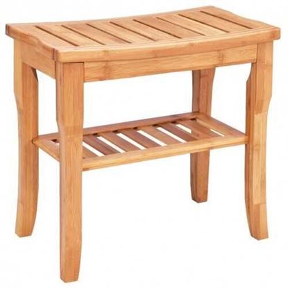 图片 Bathroom Bamboo Shower Chair Bench with Storage Shelf