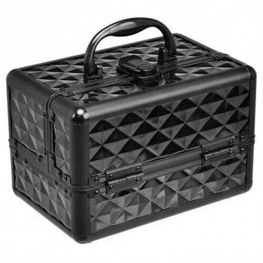 Foto de Beauty Cosmetic Makeup Case with Mirror & Extendable Trays-Black