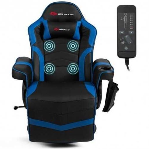 Foto de Ergonomic High Back Massage Gaming Chair with Pillow-Blue