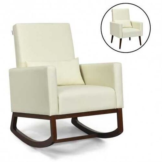 图片 2-in-1 Fabric Upholstered Rocking Chair with Pillow-Beige