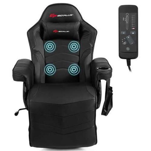 Foto de Ergonomic High Back Massage Gaming Chair with Pillow-Black - Color: Black