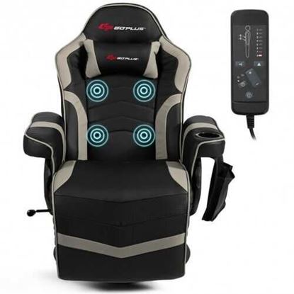 Foto de Ergonomic High Back Massage Gaming Chair with Pillow-Gray - Color: Gray