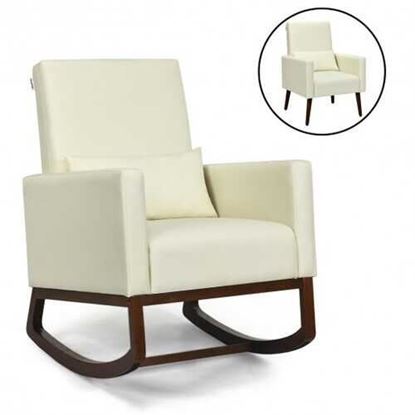 Picture of 2-in-1 Fabric Upholstered Rocking Chair with Pillow-Beige - Color: Beige