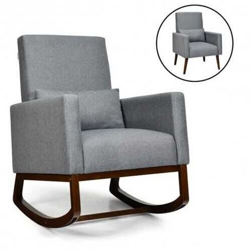 Picture of 2-in-1 Fabric Upholstered Rocking Chair with Pillow-Gray - Color: Gray