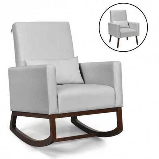 Picture of 2-in-1 Fabric Upholstered Rocking Chair with Pillow-Light Gray - Color: Light Gray
