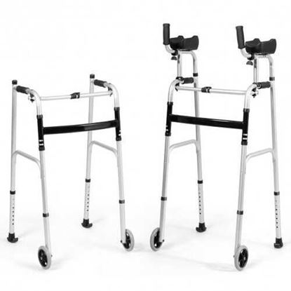 Foto de Folding Height Adjustable Walking Frame with Armrest Support - Color: Silver