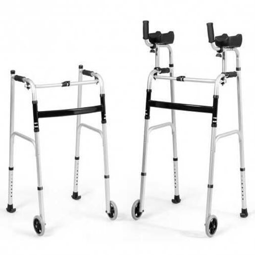 Foto de Folding Height Adjustable Walking Frame with Armrest Support - Color: Silver