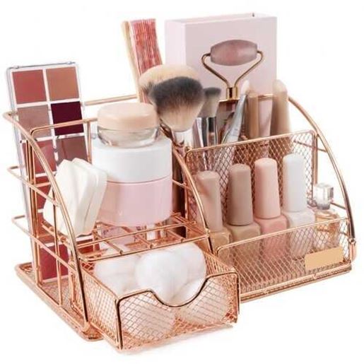 Foto de Stylish Rose Gold Makeup and Skin Care Organizer for Vanity