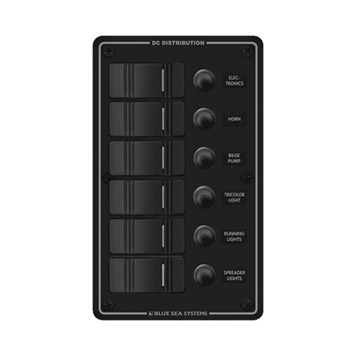 Изображение Switch Panel, Contura with Breakers, 6 Switches, Black