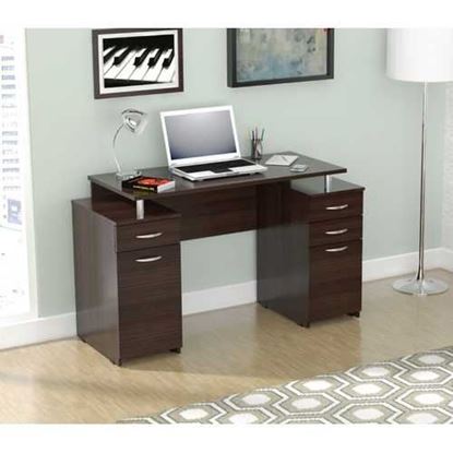 Picture of Espresso Finish Wood Computer Desk with Four Drawers