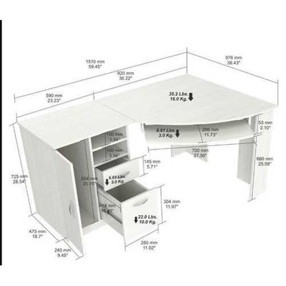 Picture of White Finish Wood L Shape Corner Computer Desk