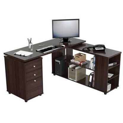 Picture of Espresso Finish 3 Drawer L Shape Computer Desk with Storage