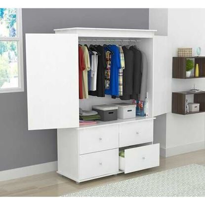 Picture of White Finish Wood Four Drawer Armoire Dresser
