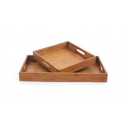 Image de 14.5" x 22.5" x 2.5" Brown Country Cottage Wooden  Serving Tray 2pc