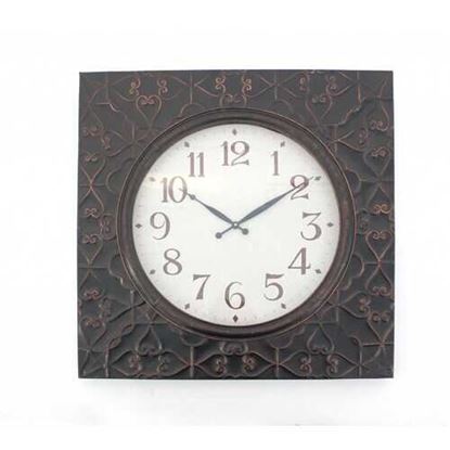 Изображение 28" x 28" x 2" Brown Vintage Square Brass Metal  Wall Clock