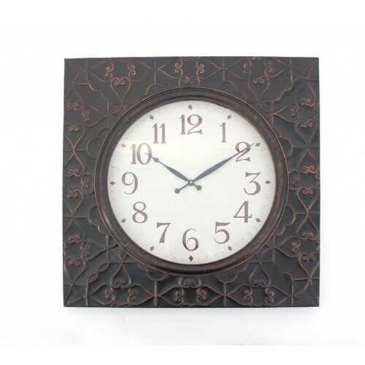 Изображение 28" x 28" x 2" Brown Vintage Square Brass Metal  Wall Clock