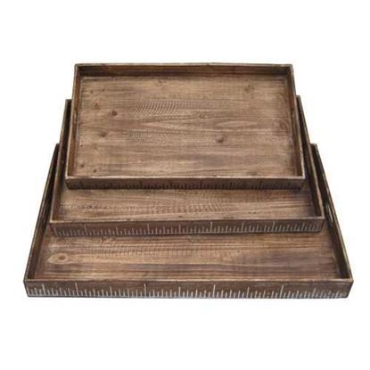 Picture of 19" x 12" Brown Wood  Tray Set