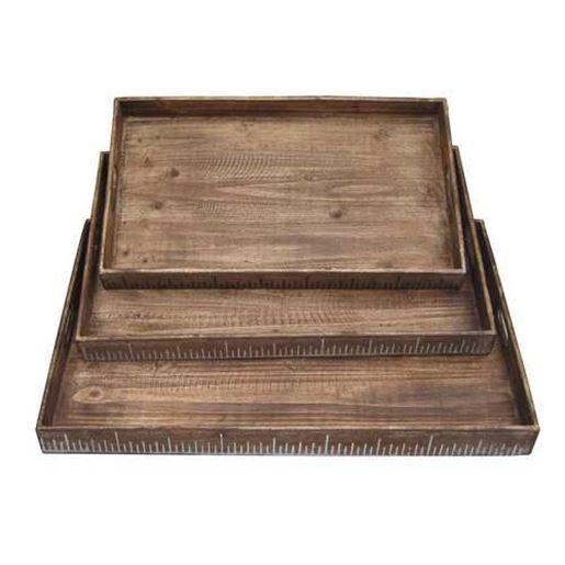 Image sur 19" x 12" Brown Wood  Tray Set