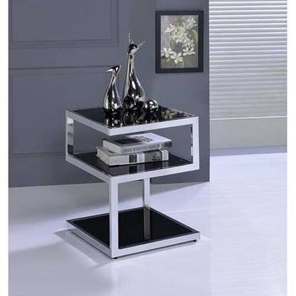 Изображение Black Glass And Chrome 3 Tier Shelves End Table