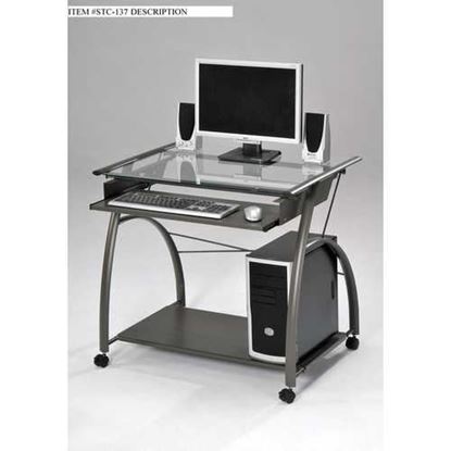 Изображение Sleek Pewter and Glass Computer Desk.