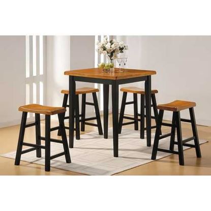 Picture of 36" X 36" X 36" 5pc Oak & Black Rubber Wood Counter Height Set