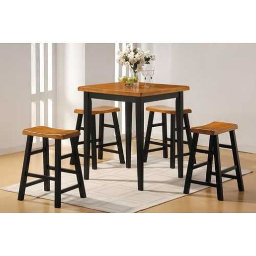 Изображение 36" X 36" X 36" 5pc Oak & Black Rubber Wood Counter Height Set