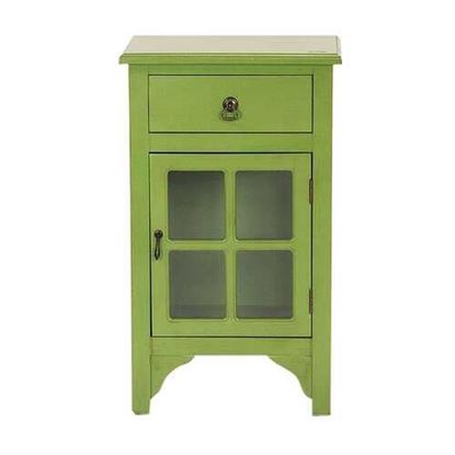 Picture of 18" X 13" X 30" Green MDF  Wood  Clear Glass Accent Cabinet with a Drawer and  Door and Paned Inserts