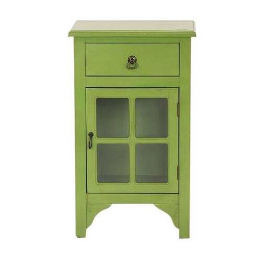 Image sur 18" X 13" X 30" Green MDF  Wood  Clear Glass Accent Cabinet with a Drawer and  Door and Paned Inserts