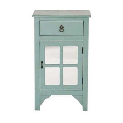 Image de 18" X 13" X 30" Aqua MDF  Wood  Mirrored Glass Accent Cabinet with a Drawer and  Door and Paned Inserts