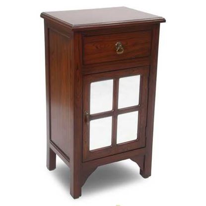 Picture of 18" X 13" X 30" Mahogany Veneer MDF  Wood  Mirrored Glass Cabinet with a Drawer and a Door