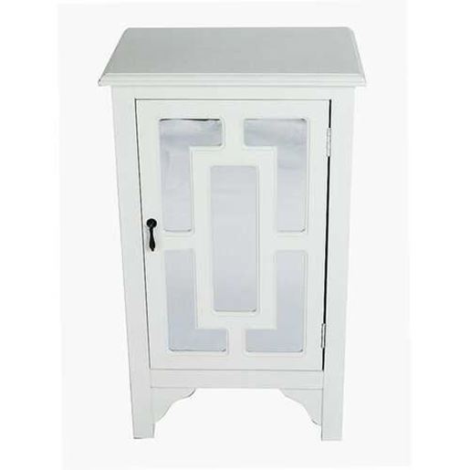 图片 18" X 13" X 30" Antique White MDF  Wood  Mirrored Glass Accent Cabinet with a Door and Mirror Inserts