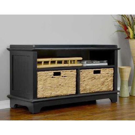 Picture of 38.25" X 15.75" X 21.75" Black Wood MDF Water Hyacinth Entertainment Cabinet with Hyacinth Storage Baskets