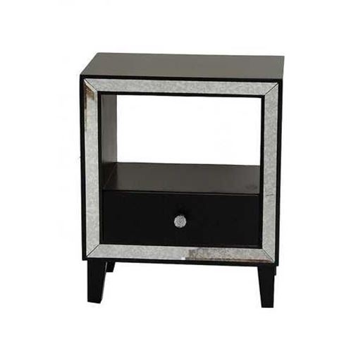 Picture of Black Wood Finished Mirrored Glass Shelf Cabinet