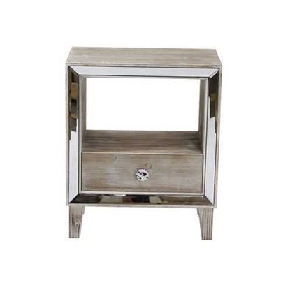 Picture of White Washed Wood Finished Mirrored Glass Cabinet