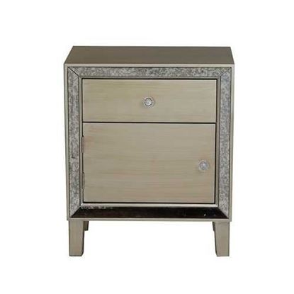 Image de 19.7" X 13" X 23.5" Champagne MDF Wood Mirrored Glass Accent Cabinet with a Door and Drawer and Mirrored Glass