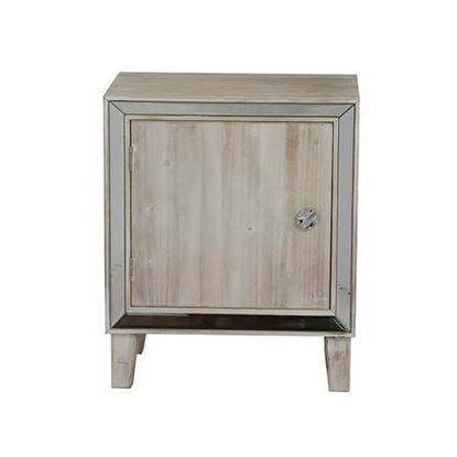 Picture of White Wash Wood Finish Mirrored Glass Door Cabinet